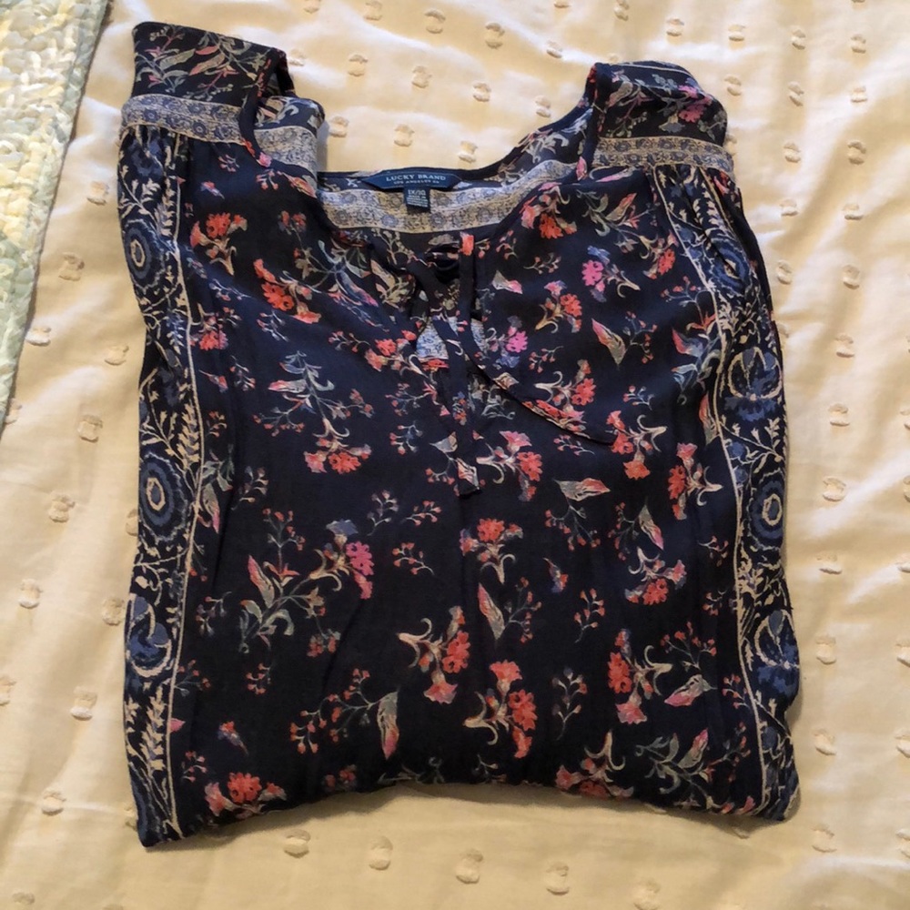 Lucky Brand Floral Blouse - Navy and Pink